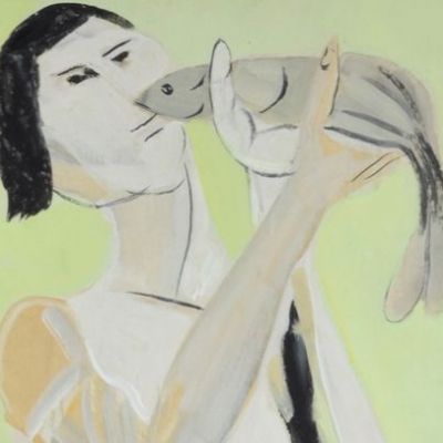 Figura con pesce, 1950 circa